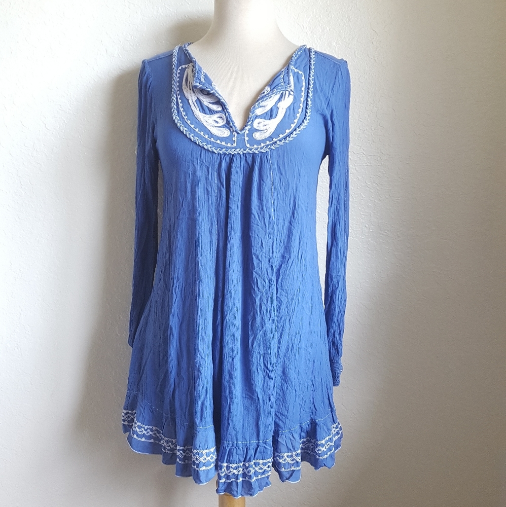 Poupette St Barth Mini Dress Embroidered Blue Foulard Viscose Extra Small